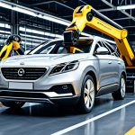 **

"A modern automotive factory floor, showcasing robotic arms performing precise welding on car chassis. Fully clothed engineers monitor the automated process. Safe for work, professional setting, correct proportions, perfect anatomy, appropriate content, high quality."

**