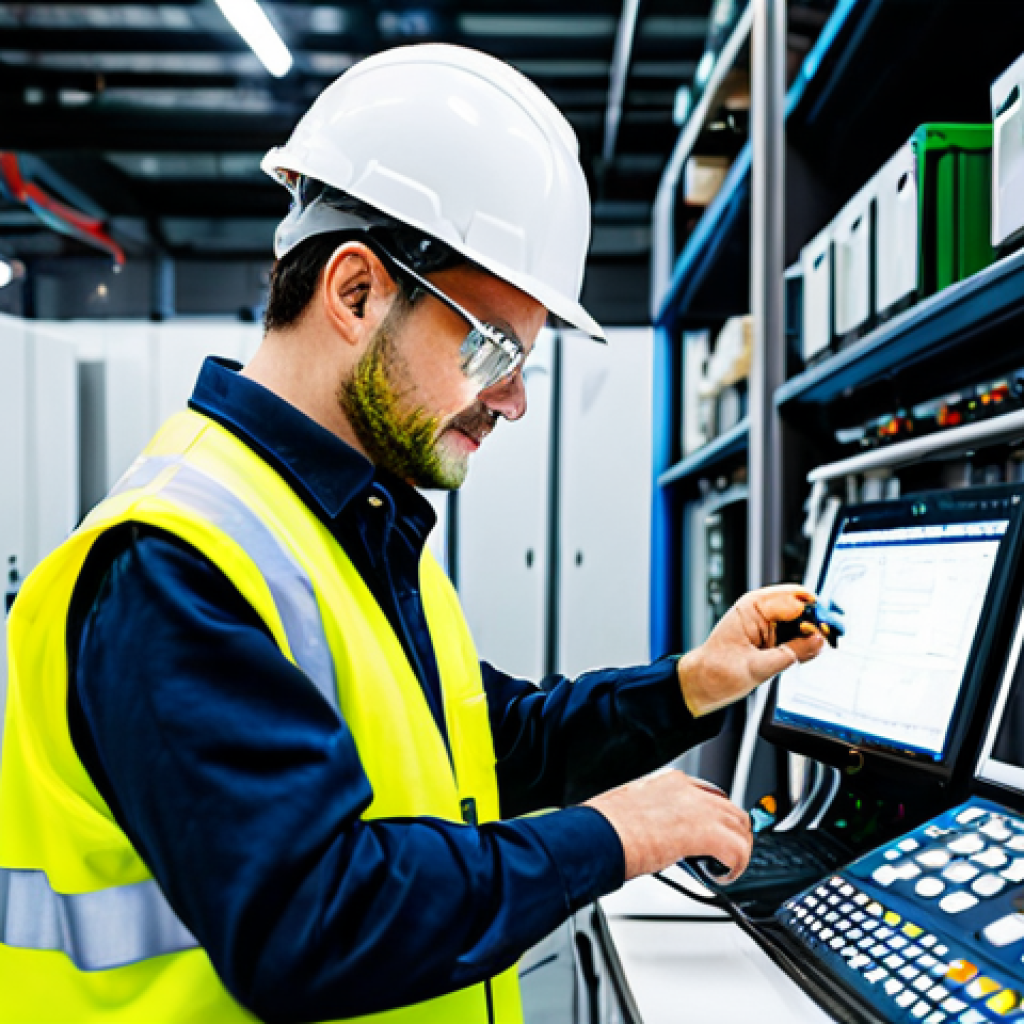 공장자동화 엔지니어의 경력 개발 - PLC Programming Expert**
"A professional engineer, fully clothed in appropriate work attire (safety...