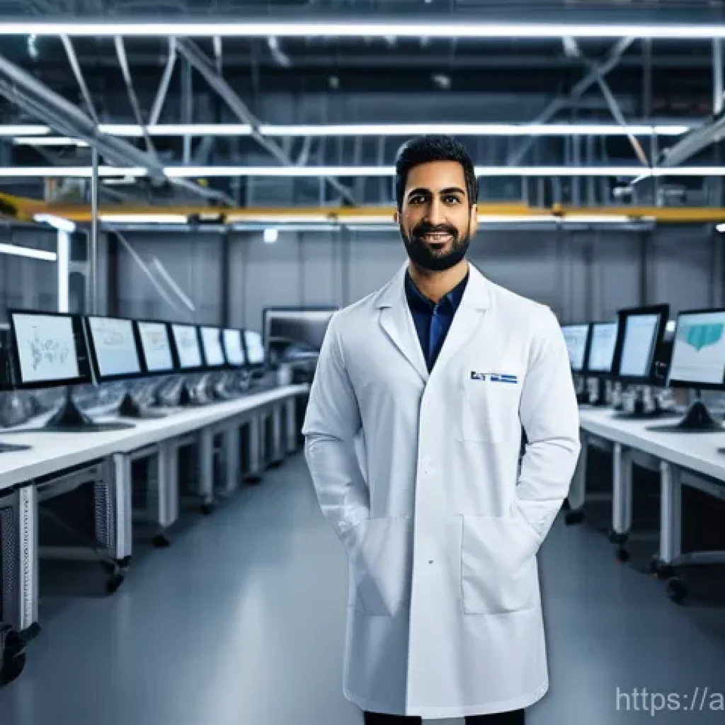 자동화 엔지니어로서의 성장 전략 - **A Vision of a Smart Factory Orchestrated by an Arab Engineer**
"A highly detailed, wide-angle ...