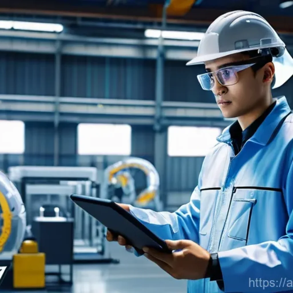 자동화 엔지니어의 직무 변화 - **Prompt:** A male automation engineer, late 20s to early 30s, with a thoughtful and focused express...