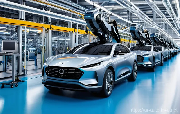 산업용 로봇 활용 분야 - **Prompt 1: Hyper-Efficient Automotive Assembly Line**
An ultra-modern, clean, and brightly lit ...