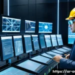 자동화 설비의 배치 최적화 - **Prompt:** A vibrant, ultra-modern smart factory floor, showcasing an integrated symphony of automa...