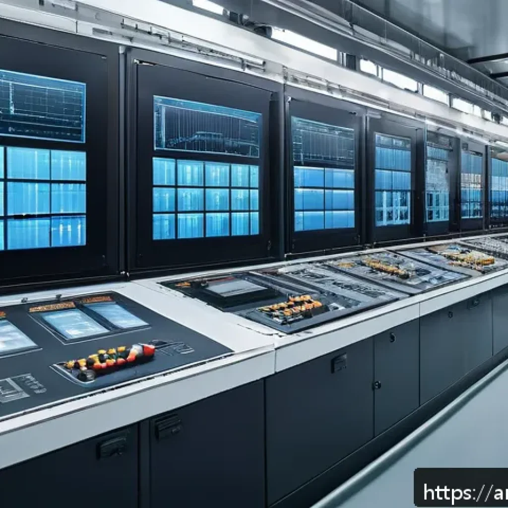 공장자동화 트러블슈팅 사례 모음 - A detailed industrial factory scene showcasing the integration of old and modern automation systems:...