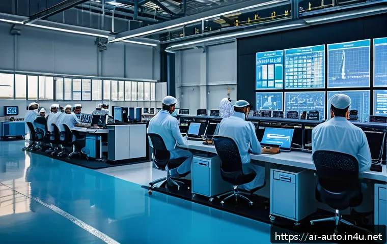 IoT 기반 공장자동화 실무 - A modern industrial factory interior in the Middle East setting, showing a diverse team of Arabic en...