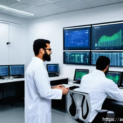 공장자동화 프로젝트의 리스크 관리 - A high-tech industrial automation control room in a Middle Eastern factory, featuring diverse engine...
