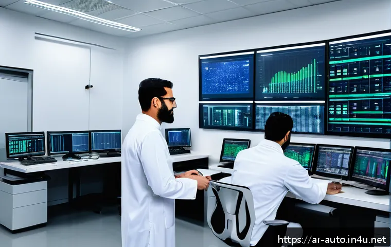 공장자동화 프로젝트의 리스크 관리 - A high-tech industrial automation control room in a Middle Eastern factory, featuring diverse engine...