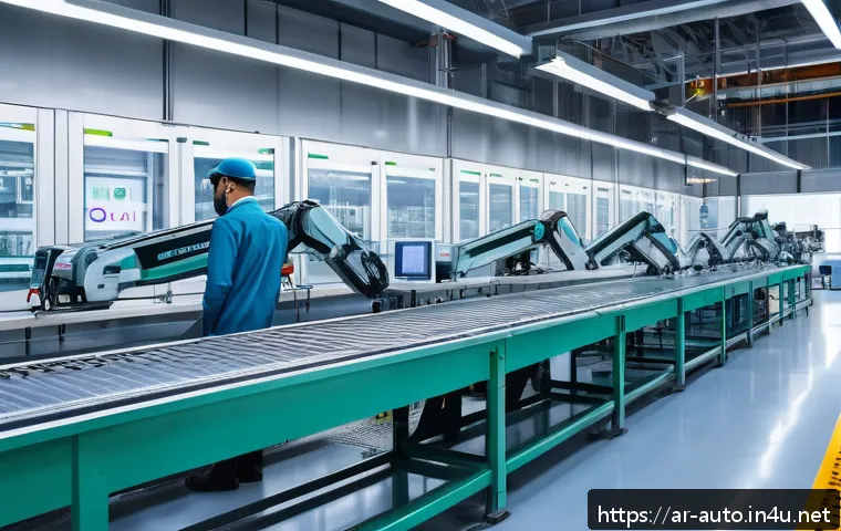 스마트 팩토리 성공 사례 - A modern factory floor in the Middle East with Arabic signage, showcasing advanced automation and AI...